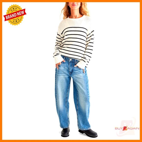 Sweaters - Oversized Crewneck Sweater Chunky Stripe Relaxed Fit Y2K Chic Minimal Pullover